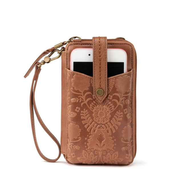 sakroots Silverlake Smartphone Wallet Tobacco Floral Embossed