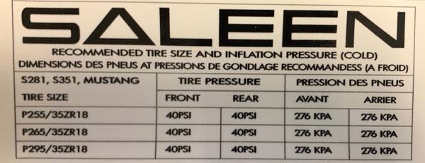 saleen Label Saleen Tire Pressure 99-04 S281