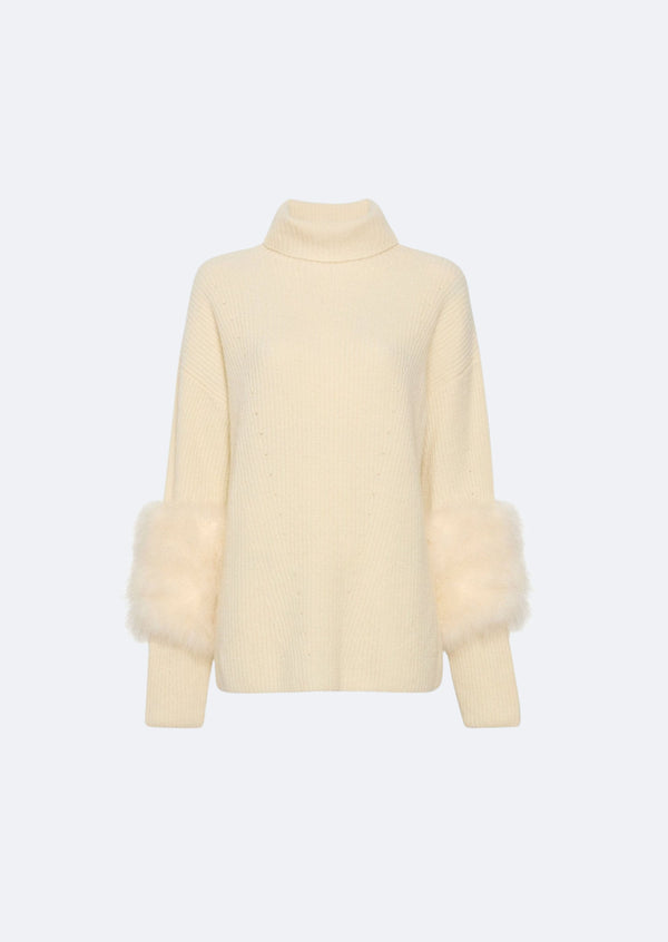 Sally Lapointe Airy Cashmere Silk Turtleneck With Marabou Feathers