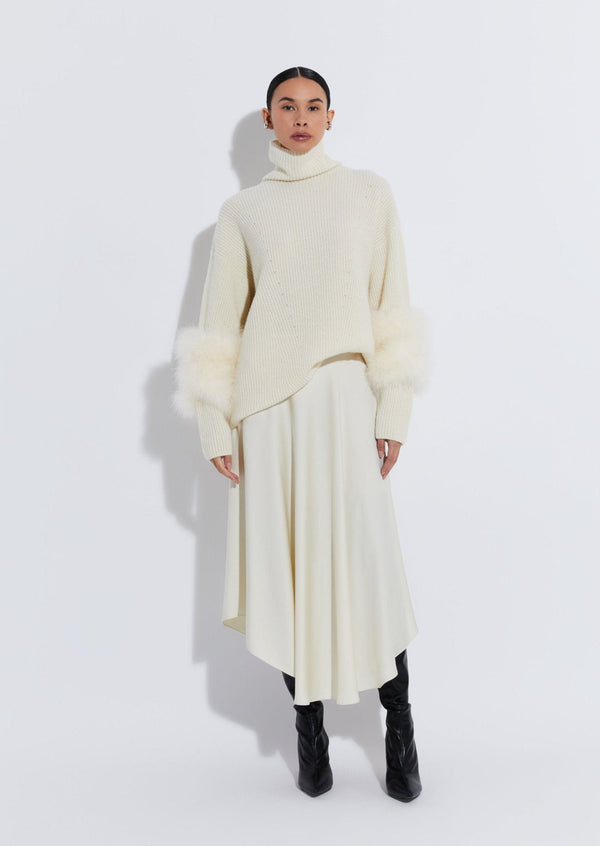 sally lapointe Airy Cashmere Silk Turtleneck With Marabou Feathers