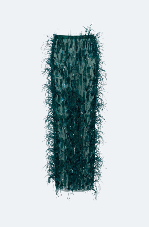 Sally Lapointe Cascading Feather Embellished Long Pencil Skirt