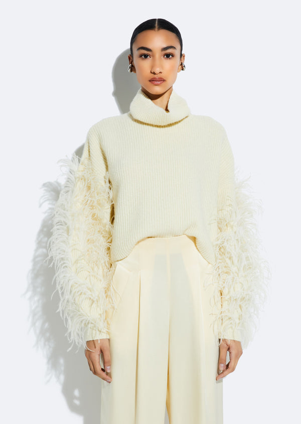 Sally Lapointe Cashmere Turtleneck Sweater With Feathers