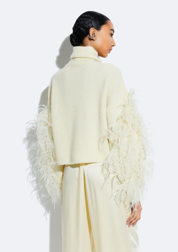 Sally Lapointe Cashmere Turtleneck Sweater With Feathers