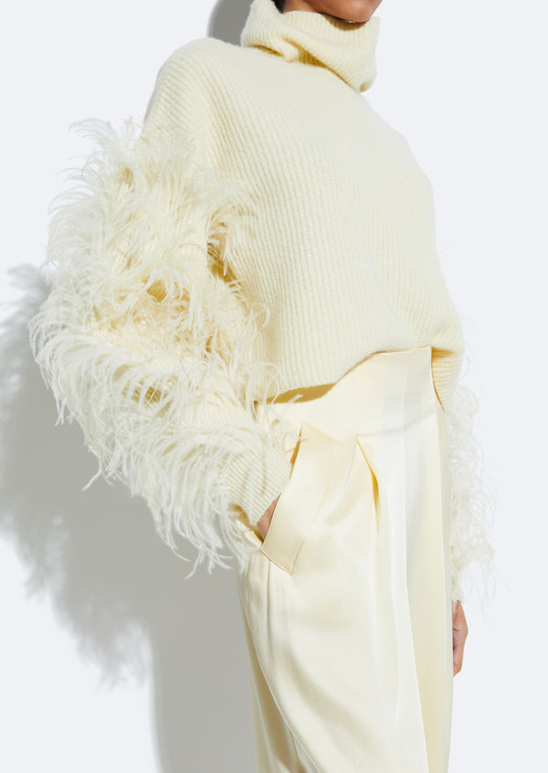Sally Lapointe Cashmere Turtleneck Sweater With Feathers