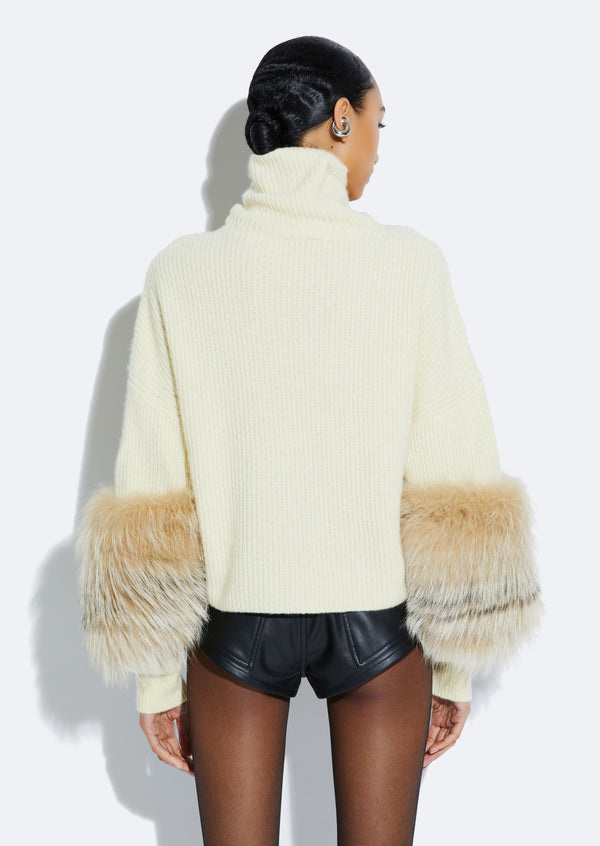 Sally Lapointe Cashmere Turtleneck Sweater With Fur