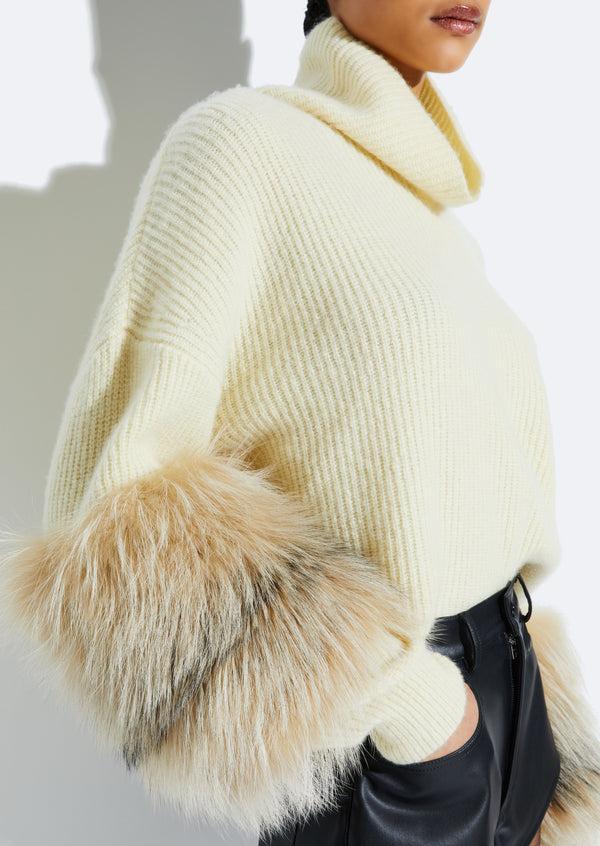 Sally Lapointe Cashmere Turtleneck Sweater With Fur