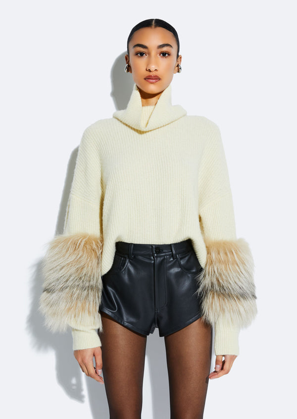 sally lapointe Cashmere Turtleneck Sweater With Fur