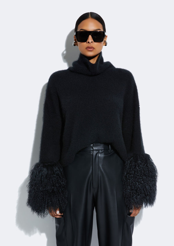 sally lapointe Cashmere Turtleneck Sweater With Shearling