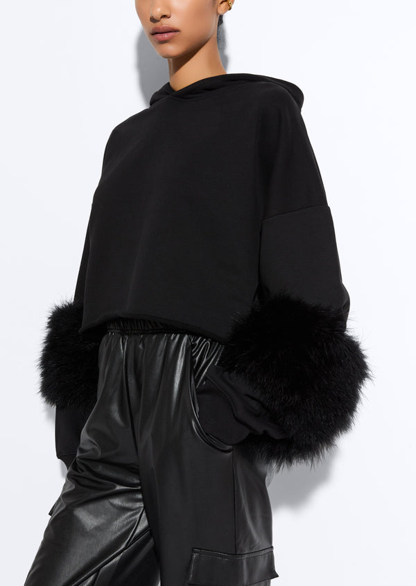 Sally Lapointe Cotton Sweatshirt With Marabou Feathers