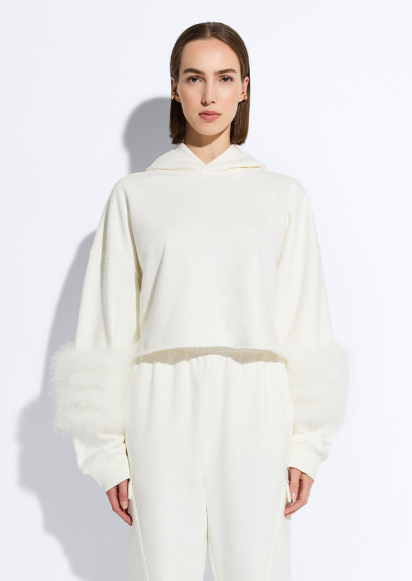 Sally Lapointe Cotton Sweatshirt With Marabou Feathers