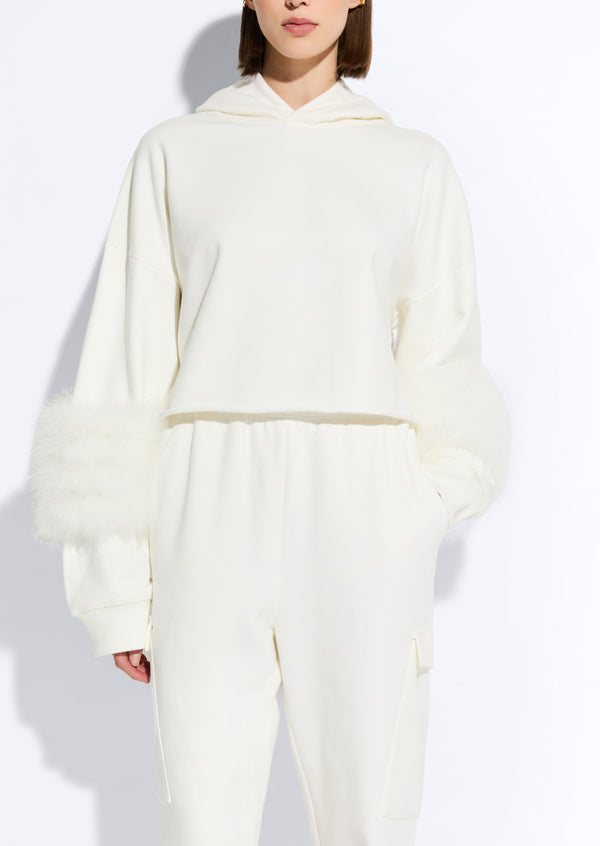 Sally Lapointe Cotton Sweatshirt With Marabou Feathers