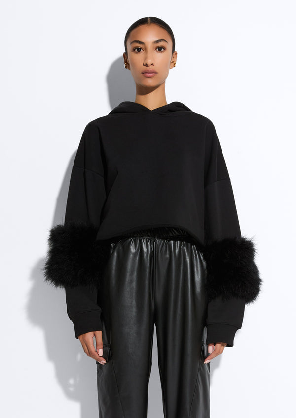 sally lapointe Cotton Sweatshirt With Marabou Feathers