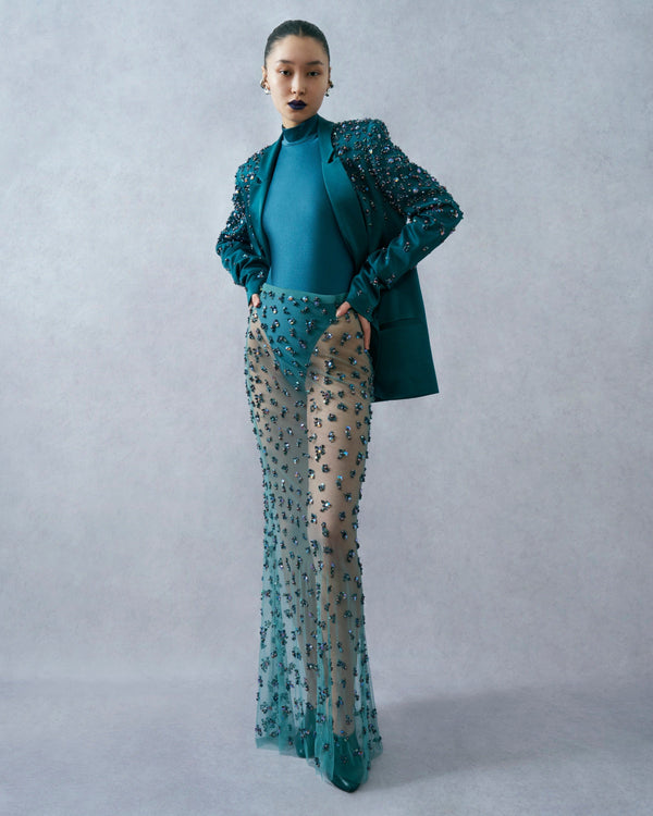 Sally Lapointe Degradé Cluster Embellished Flare Skirt