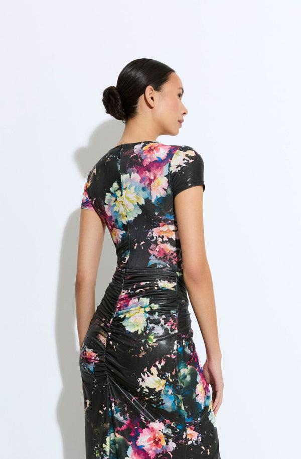 Sally Lapointe Floral Jersey Short Sleeve Boatneck Bodysuit