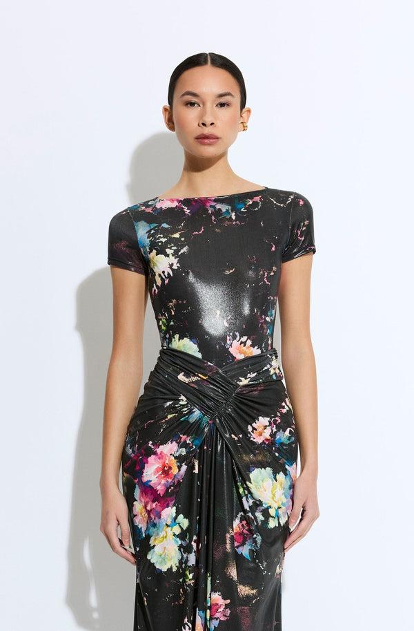 sally lapointe Floral Jersey Short Sleeve Boatneck Bodysuit