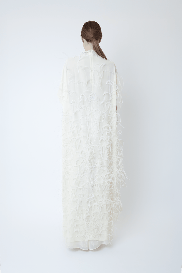 Sally Lapointe Georgette Mock Neck Maxi Top With Feathers