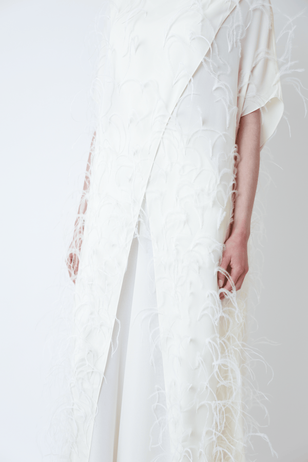 Sally Lapointe Georgette Mock Neck Maxi Top With Feathers