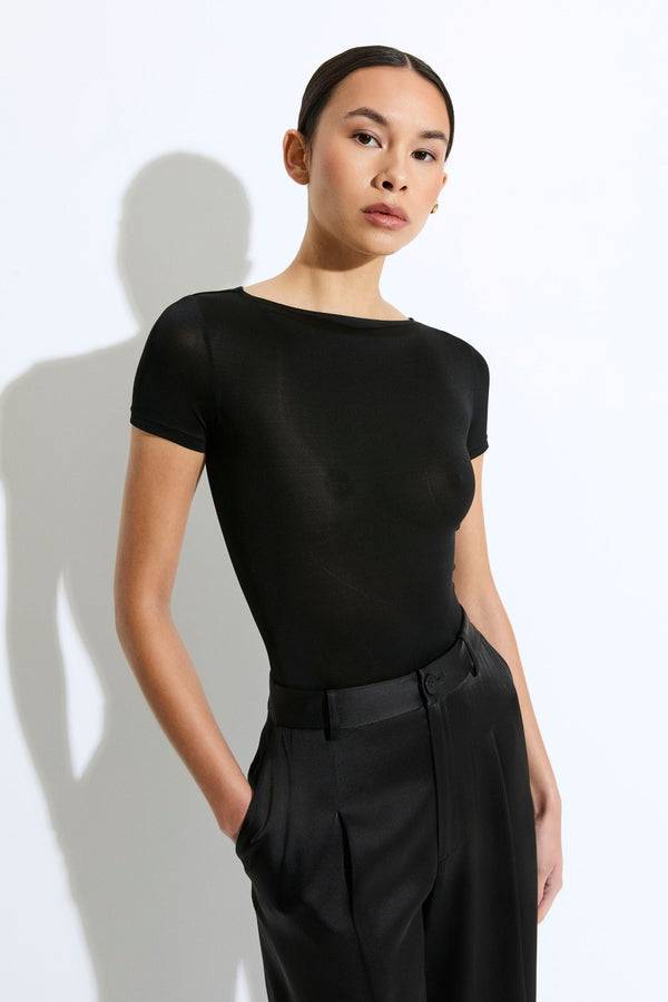 Sally Lapointe Jersey Short Sleeve Boatneck Bodysuit