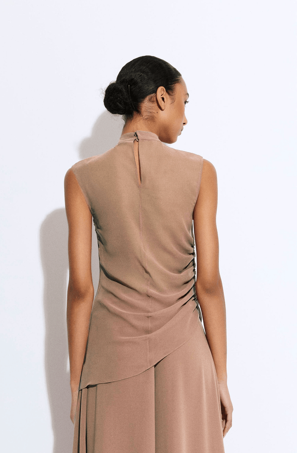 Sally Lapointe Lightweight Georgette Mock Neck Ruched Top