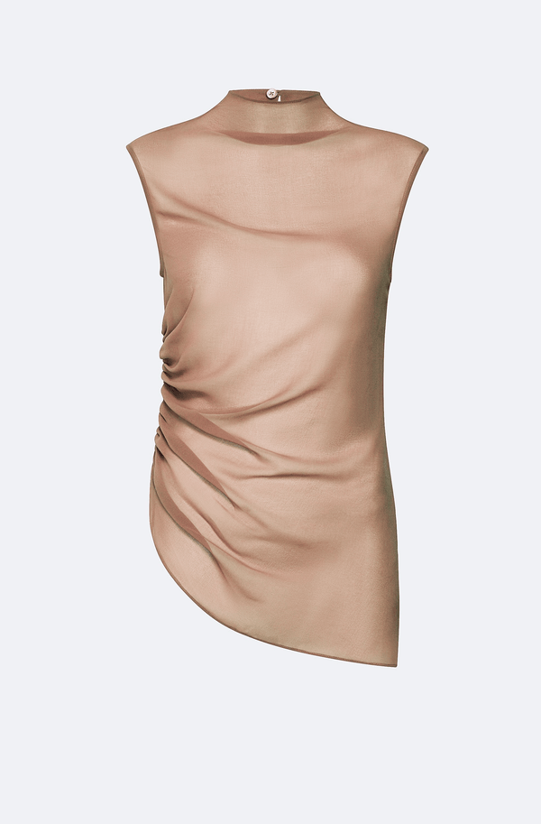 Sally Lapointe Lightweight Georgette Mock Neck Ruched Top