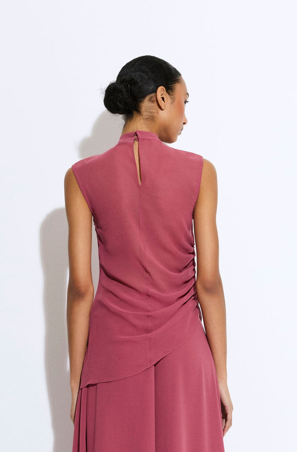 Sally Lapointe Lightweight Georgette Mock Neck Ruched Top