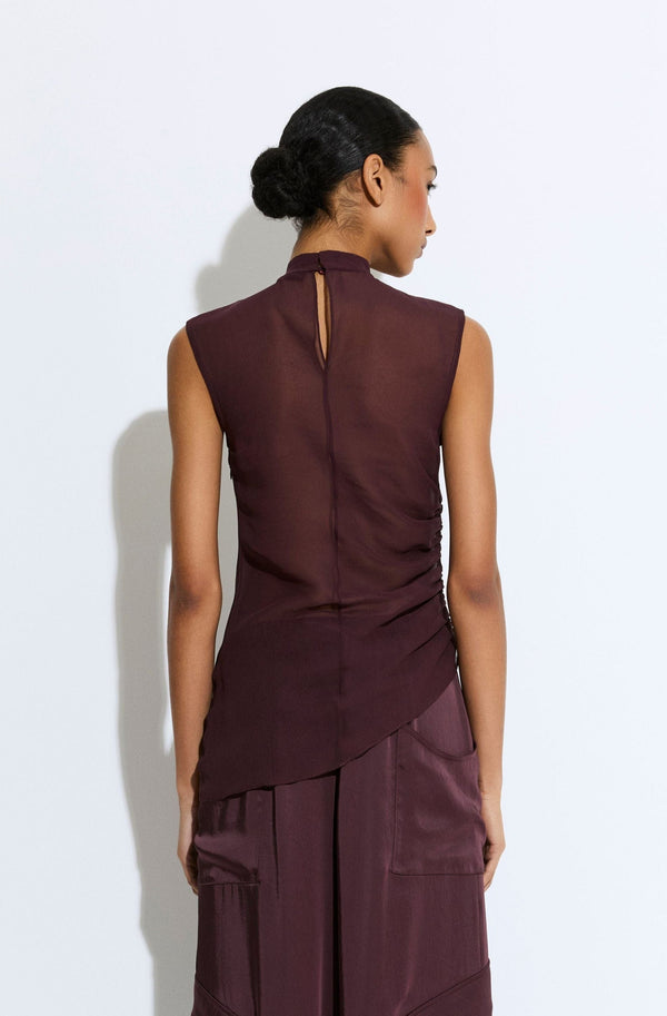 Sally Lapointe Lightweight Georgette Mock Neck Ruched Top