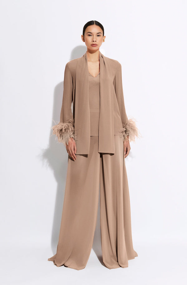Sally Lapointe Lightweight Georgette Scarf Top With Feathers