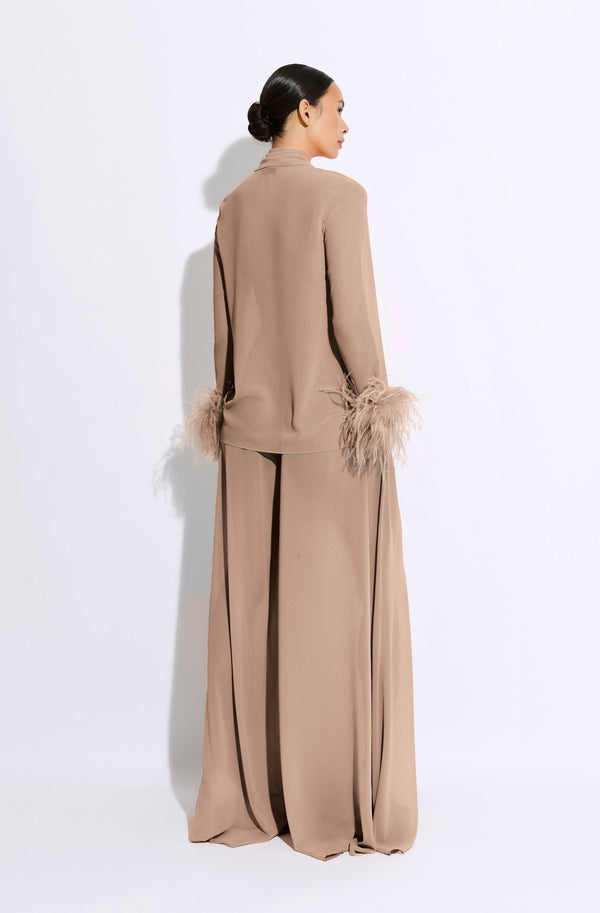 Sally Lapointe Lightweight Georgette Scarf Top With Feathers