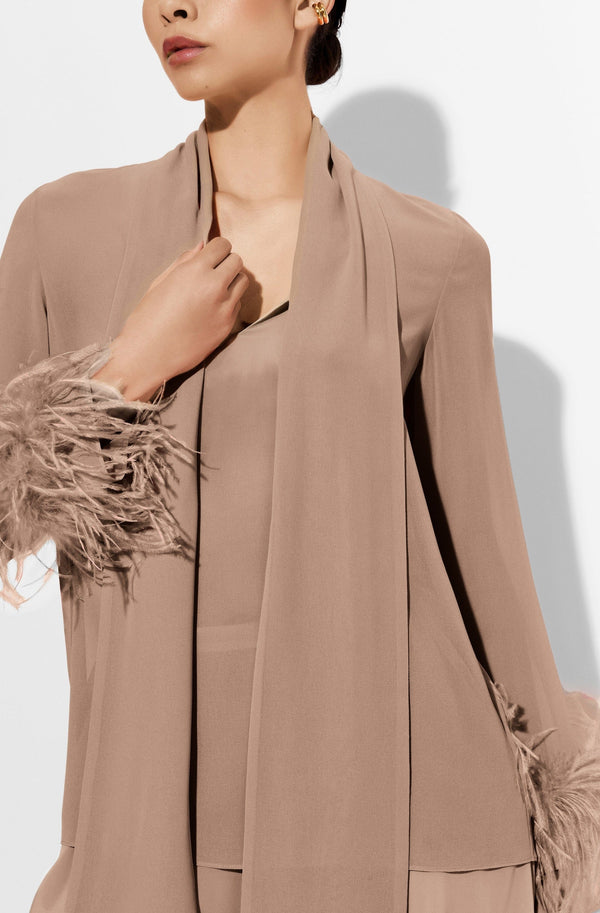 Sally Lapointe Lightweight Georgette Scarf Top With Feathers