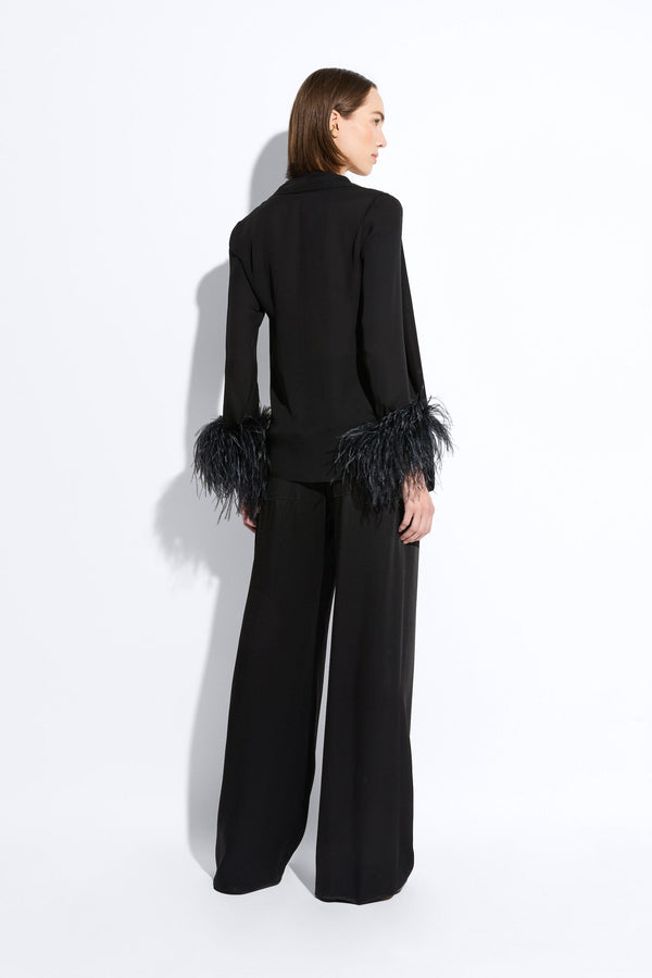 Sally Lapointe Lightweight Georgette Scarf Top With Feathers