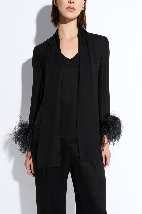 Sally Lapointe Lightweight Georgette Scarf Top With Feathers