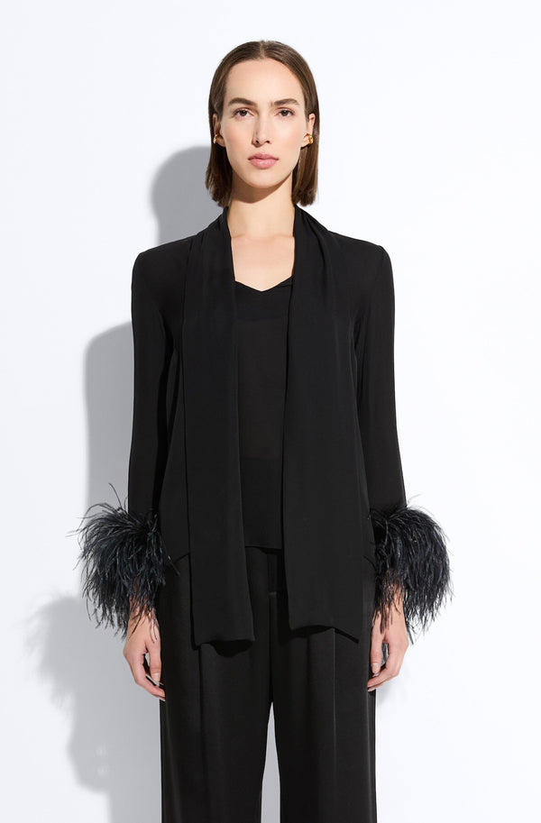 sally lapointe Lightweight Georgette Scarf Top With Feathers