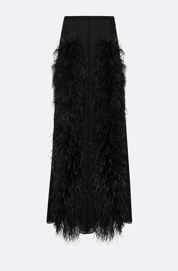 Sally Lapointe Lightweight Georgette Wide Leg Pant With Feathers