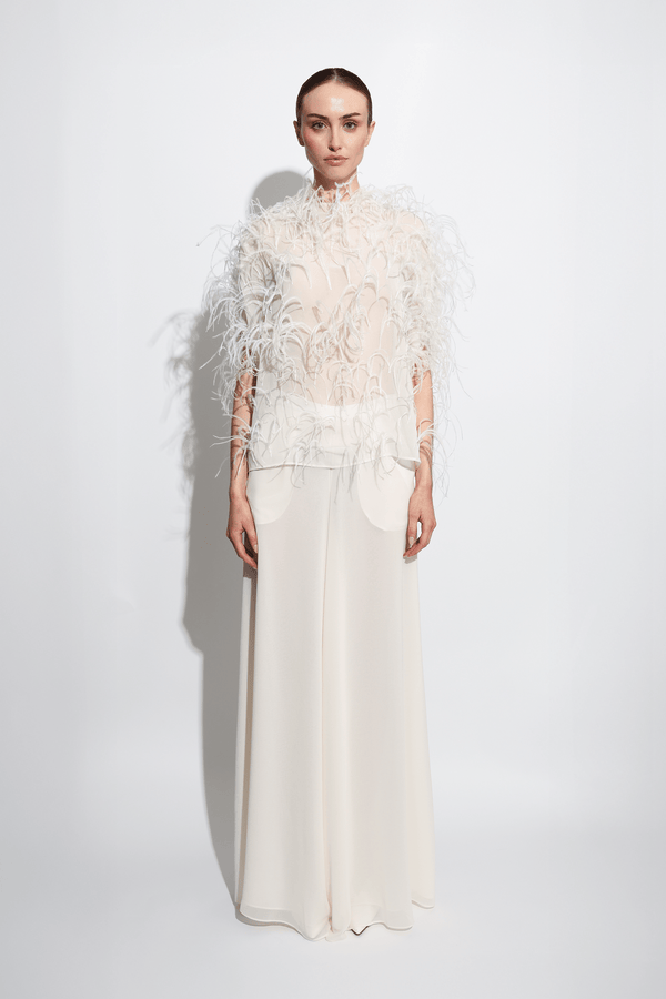 sally lapointe Lightweight Georgette Wide Leg Pant With Pockets