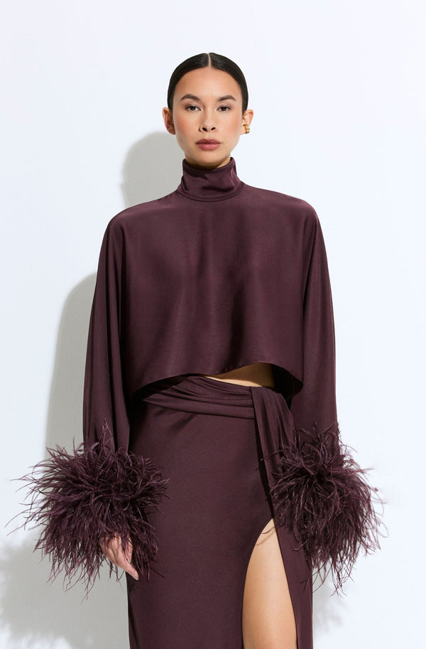 Sally Lapointe Lightweight Satin Caftan Top With Feathers