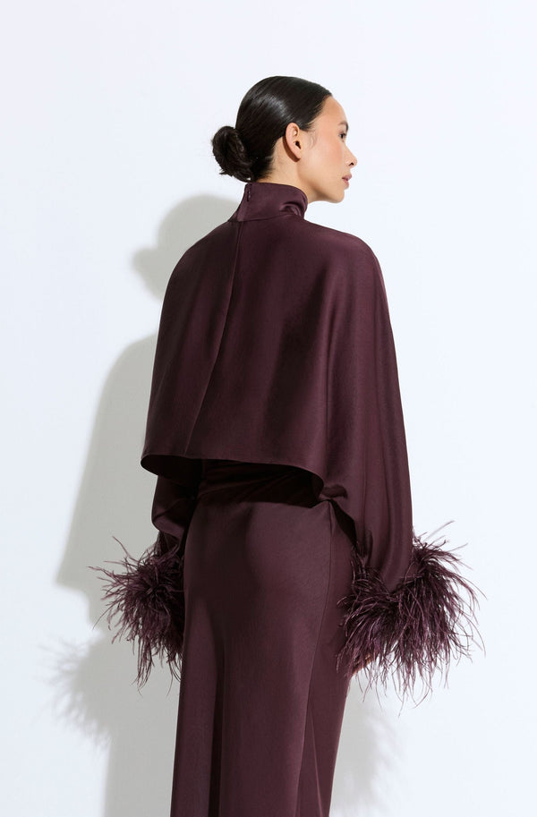 Sally Lapointe Lightweight Satin Caftan Top With Feathers