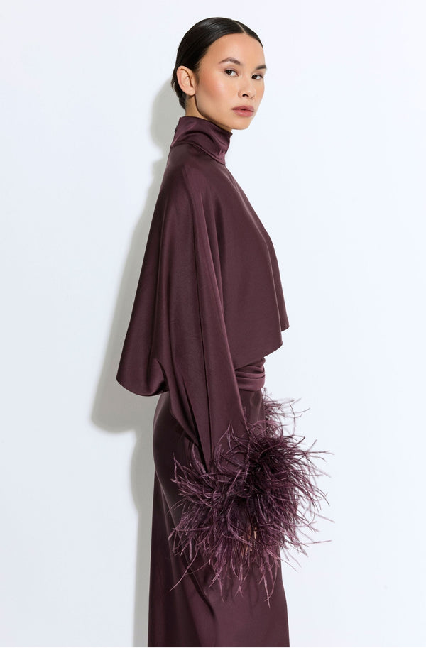 Sally Lapointe Lightweight Satin Caftan Top With Feathers