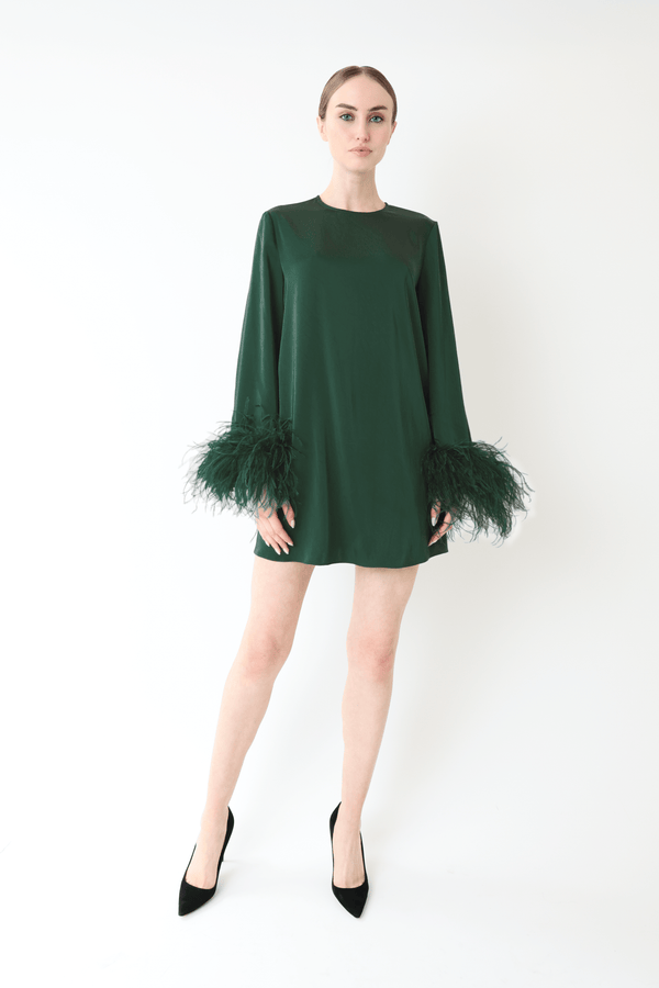 Sally Lapointe Lightweight Satin Dress With Feathers