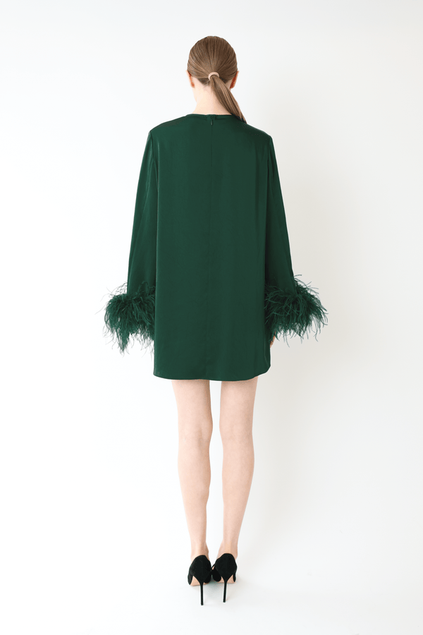 Sally Lapointe Lightweight Satin Dress With Feathers