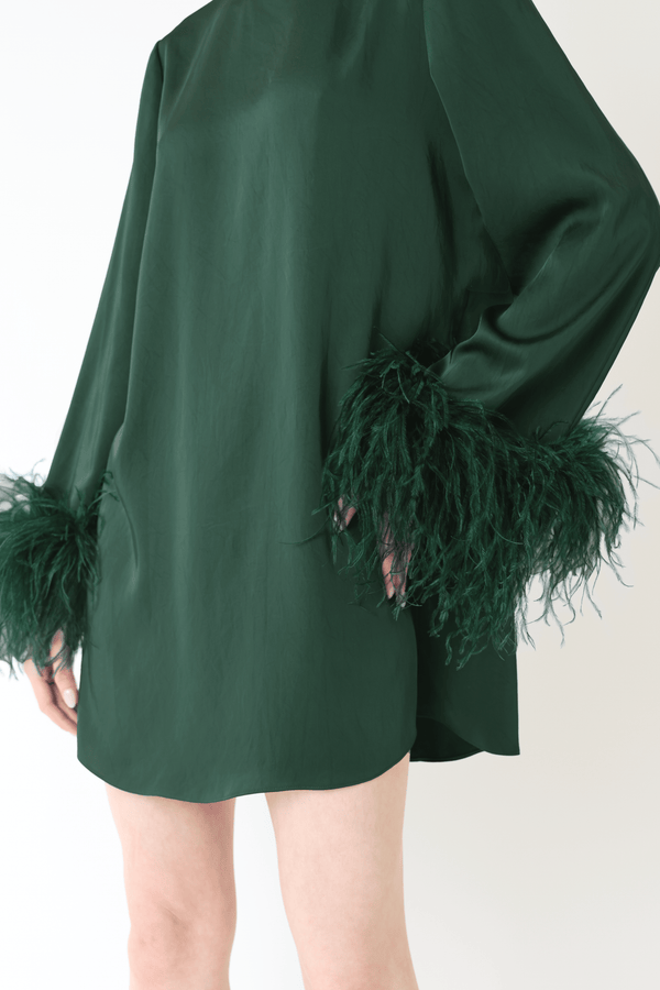 Sally Lapointe Lightweight Satin Dress With Feathers