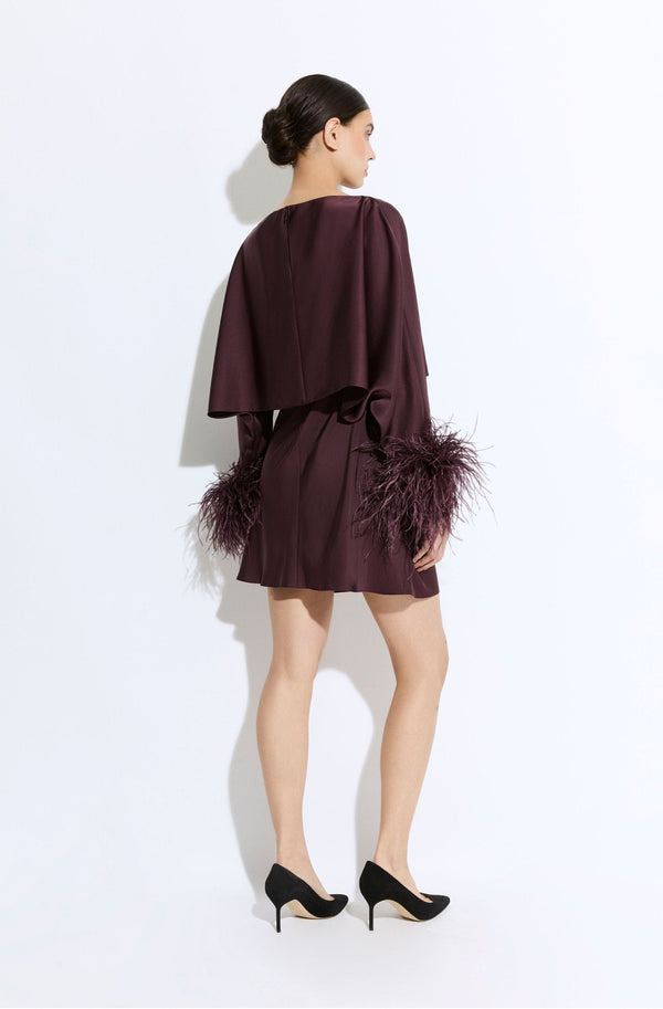 Sally Lapointe Lightweight Satin Layered Mini Dress With Feathers