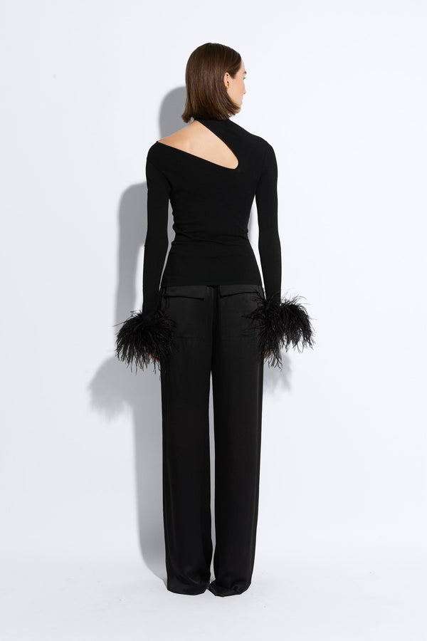 Sally Lapointe Matte Viscose Asymmetric Top With Feathers