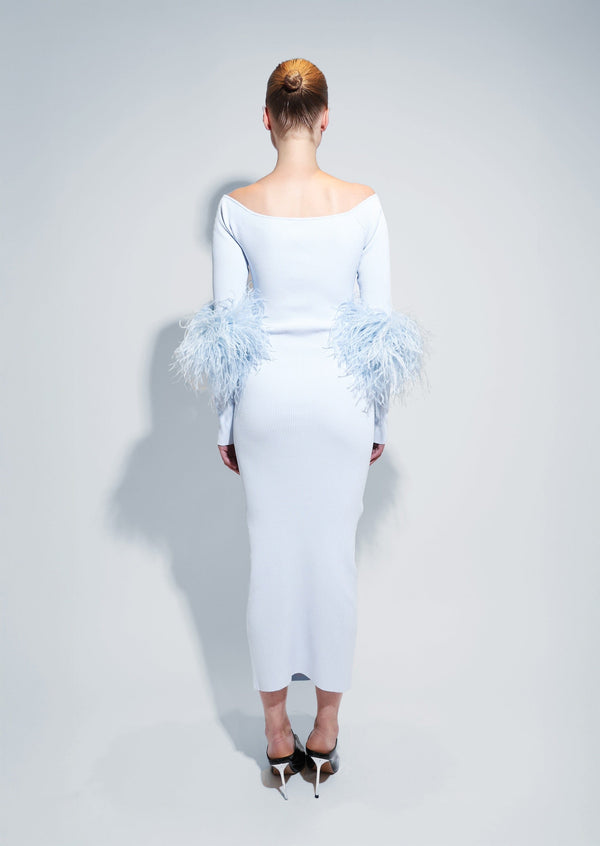 Sally Lapointe Matte Viscose Cross Front Dress With Feathers