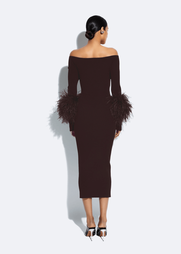 Sally Lapointe Matte Viscose Cross Front Dress With Feathers