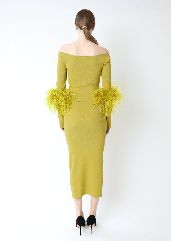 Sally Lapointe Matte Viscose Cross Front Dress With Feathers