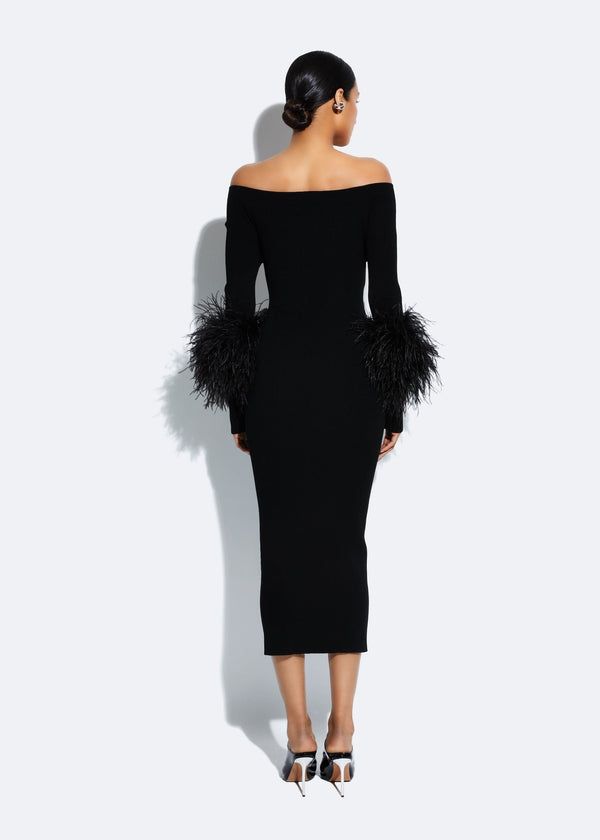Sally Lapointe Matte Viscose Cross Front Dress With Feathers