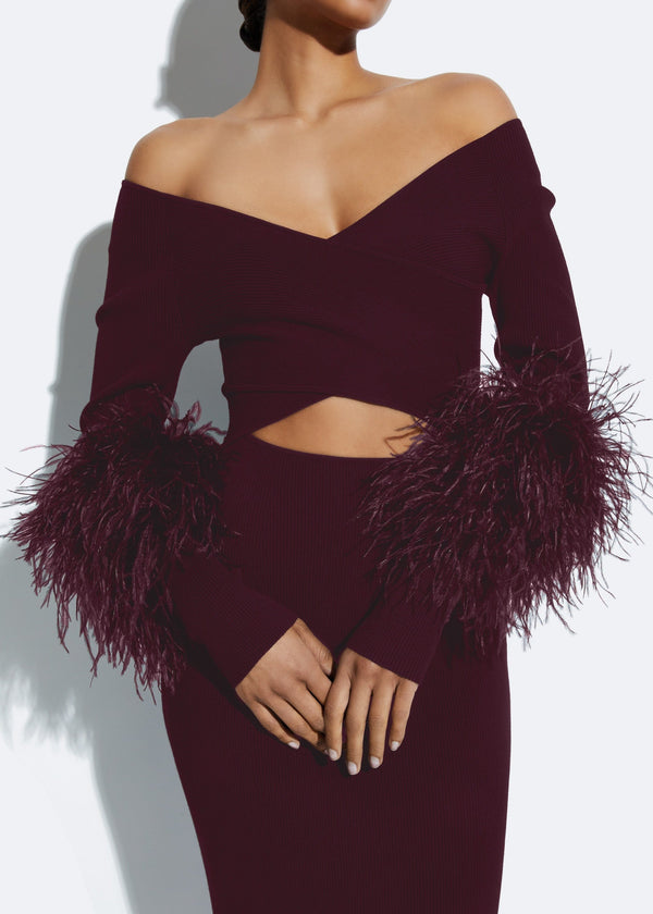 Sally Lapointe Matte Viscose Cross Front Dress With Feathers