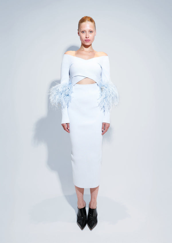 sally lapointe Matte Viscose Cross Front Dress With Feathers