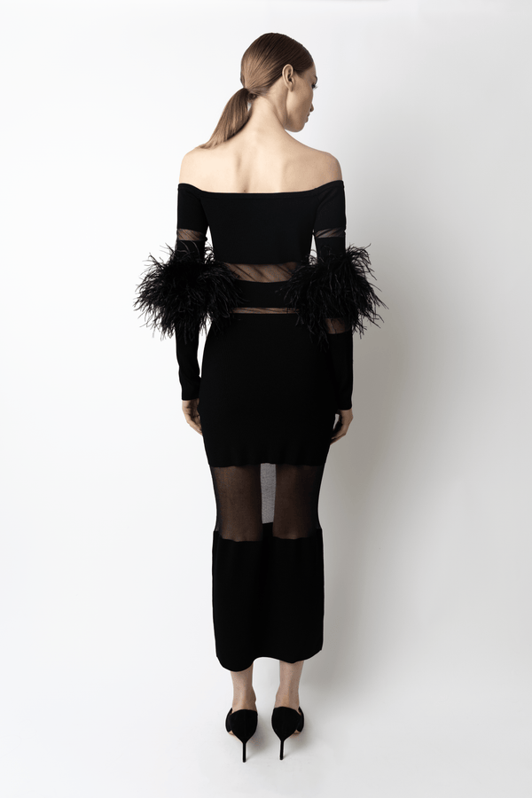 Sally Lapointe Matte Viscose Intarsia Dress With Feathers