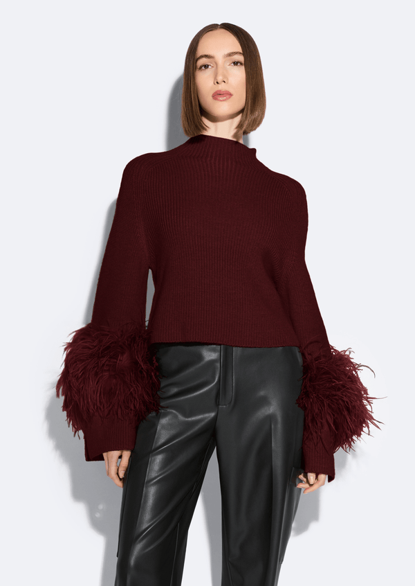 Sally Lapointe Merino Mock Neck Sweater With Feathers